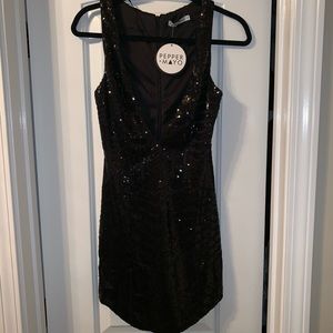 Black Sequin Plunge Dress